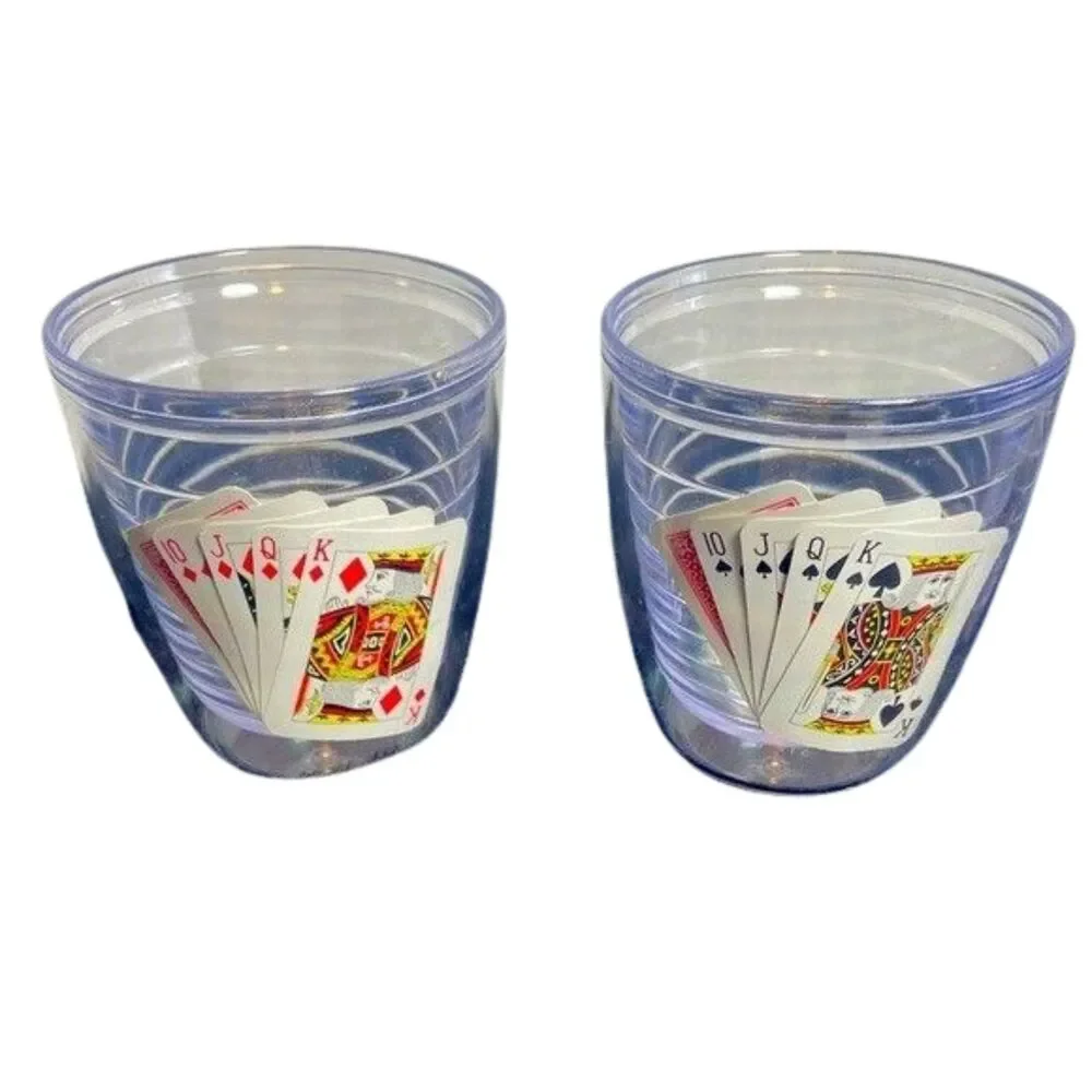 MCM Set 4 Insulated Bar Tumblers Royal Flush Poker Card Glasses 12oz